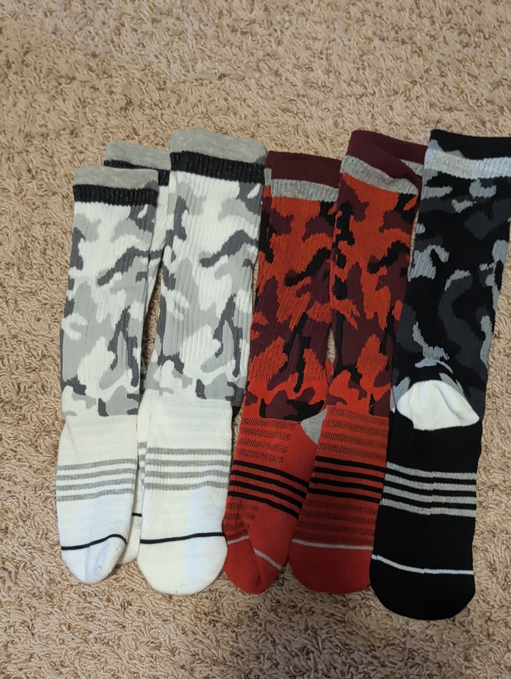 Bundle Youth Camo Crew Socks - White, Red, Black